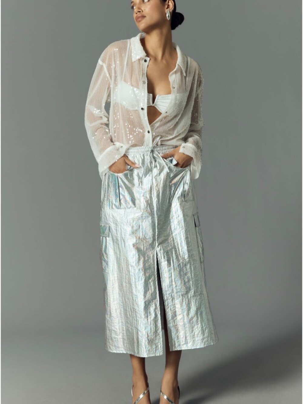 Anthropologie Metallic Cargo Skirt